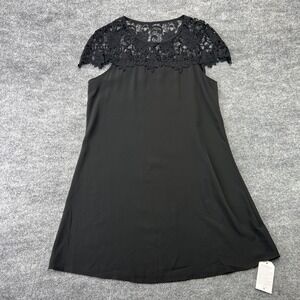Women's Black Exclusive Dress Size 8 With‎ Lace Trim Top Flowy Silky Feel New